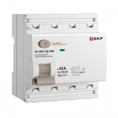 Выключатель дифференциального тока 4п 63А 100мА тип A 6кА ВД-100N электромех. PROxima EKF E1046MA63100 E1046MA63100