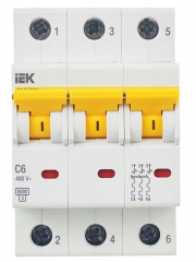 Выключатель автоматический модульный 3п C 6А 6кА ВА47-60M IEK MVA31-3-006-C MVA31-3-006-C