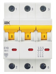 Выключатель автоматический модульный 3п C 10А 6кА ВА47-60M IEK MVA31-3-010-C MVA31-3-010-C