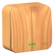 Выключатель 2-кл. ОП Blanca 10А IP20 (сх. 5) 250В с подсветкой с изолир. пластиной ясень SE BLNVA105115 BLNVA105115