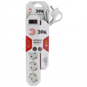 Удлинитель с сетевым фильтром 5х5м с заземл. 10А IP20 USF-5es-5m-W ПВС 3х0.75 с выкл. бел. Эра Б0019738 Б0019738