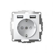 Розетка 1-м СП AtlasDesign 16А IP20 с 2-мя заряд. устройствами USB тип A+A 5В/2.4А 2х5В/1.2А механизм бел. SE ATN000130 ATN000130