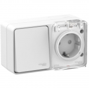 Блок ОП AtlasDesign Profi54 (розетка 16А 250В с заземл. защ. шторки + 1-кл. выкл. 10А) IP54 бел. SE ATN540170 ATN540170