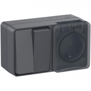 Блок ОП AtlasDesign Profi54 (розетка 16А 250В с заземл. защ. шторки + 2-кл. выкл. 10А) IP54 антрацит SE ATN544074 ATN544074