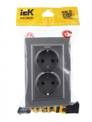 Розетка 2-м СП BRITE РСш12-3-БрС 16А в сборе с заземл. защ. шторки сталь IEK BR-R24-16-K46-F BR-R24-16-K46-F