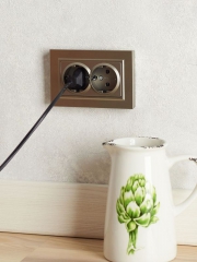 Розетка 2-м СП BRITE РСш12-3-БрШ 16А в сборе с заземл. защ. шторки шампань IEK BR-R24-16-K37-F BR-R24-16-K37-F