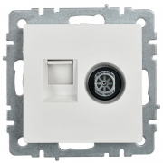 Розетка компьютерная + телевизионная 2-м Brite РТВ/РК12-БрБ RJ45 кат.5E + TV бел. IEK BR-AK20-1-K01 BR-AK20-1-K01