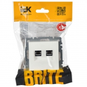 Розетка компьютерная двойная СП RJ45 кат.5E BRITE РК10-2-БрБ бел. IEK BR-K20-1-K01 BR-K20-1-K01