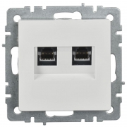 Розетка компьютерная двойная СП RJ45 кат.5E BRITE РК10-2-БрБ бел. IEK BR-K20-1-K01 BR-K20-1-K01