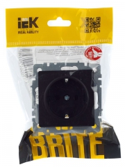 Розетка BRITE РС14-1-0-БрЧ 16А с заземл. защ. шторки черн. IEK BR-R14-16-K02 BR-R14-16-K02