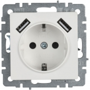 Розетка BRITE РЮш10-1-БрБ 16А с USB A+A 2.1А с заземл. защ. шторки бел. IEK BR-R14-16-U21-D21-K01 BR-R14-16-U21-D21-K01