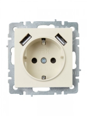 Розетка BRITE РЮш10-1-БрКр 16А с USB A+A 2.1А с заземл. защ. шторки беж. IEK BR-R14-16-U21-D21-K10 BR-R14-16-U21-D21-K10
