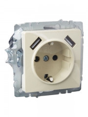 Розетка BRITE РЮш10-1-БрКр 16А с USB A+A 2.1А с заземл. защ. шторки беж. IEK BR-R14-16-U21-D21-K10 BR-R14-16-U21-D21-K10