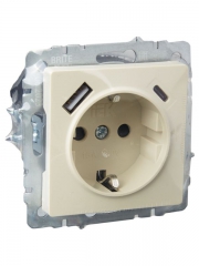 Розетка BRITE РЮш11-1-БрКр 16А с USB A+C 18Вт с заземл. защ. шторки беж. IEK BR-R14-16-U22-018-K10 BR-R14-16-U22-018-K10