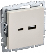 Розетка BRITE USB A+C 18Вт РЮ11-1-БрКр беж. IEK BR-U22-018-K10 BR-U22-018-K10