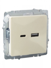 Розетка BRITE USB A+C 18Вт РЮ11-1-БрКр беж. IEK BR-U22-018-K10 BR-U22-018-K10