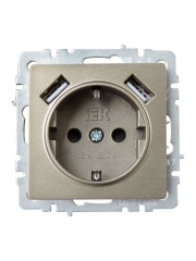 Розетка BRITE РЮш10-2-БрШ 16А с USB A+A 3.1А с заземл. защ. шторки шампань IEK BR-R14-16-U21-D31-K37 BR-R14-16-U21-D31-K37