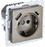Розетка BRITE РЮш11-1-БрШ 16А с USB A+C 18Вт с заземл. защ. шторки шампань IEK BR-R14-16-U22-018-K37 BR-R14-16-U22-018-K37