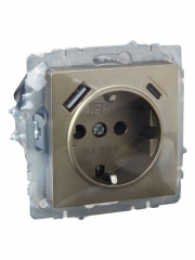 Розетка BRITE РЮш11-1-БрШ 16А с USB A+C 18Вт с заземл. защ. шторки шампань IEK BR-R14-16-U22-018-K37 BR-R14-16-U22-018-K37