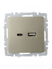 Розетка BRITE USB A+C 18Вт РЮ11-1-БрШ шампань IEK BR-U22-018-K37 BR-U22-018-K37