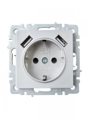 Розетка BRITE РЮш10-1-БрА 16А с USB A+A 2.1А с заземл. защ. шторки алюм. IEK BR-R14-16-U21-D21-K47 BR-R14-16-U21-D21-K47