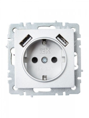 Розетка BRITE РЮш10-2-БрА 16А с USB A+A 3.1А с заземл. защ. шторки алюм. IEK BR-R14-16-U21-D31-K47 BR-R14-16-U21-D31-K47