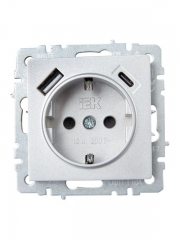 Розетка BRITE РЮш11-1-БрА 16А с USB A+C 18Вт с заземл. защ. шторки алюм. IEK BR-R14-16-U22-018-K47 BR-R14-16-U22-018-K47