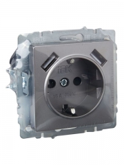 Розетка BRITE РЮш10-1-БрС 16А с USB A+A 2.1А с заземл. защ. шторки сталь IEK BR-R14-16-U21-D21-K46 BR-R14-16-U21-D21-K46