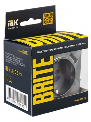 Розетка BRITE РЮш10-1-БрС 16А с USB A+A 2.1А с заземл. защ. шторки сталь IEK BR-R14-16-U21-D21-K46 BR-R14-16-U21-D21-K46
