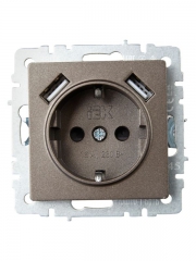 Розетка BRITE РЮш10-1-БрТБ 16А с USB A+A 2.1А с заземл. защ. шторки темн. бронза IEK BR-R14-16-U21-D21-K45 BR-R14-16-U21-D21-K45