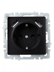 Розетка BRITE РЮш10-1-БрЧ 16А с USB A+A 2.1А с заземл. защ. шторки черн. IEK BR-R14-16-U21-D21-K02 BR-R14-16-U21-D21-K02