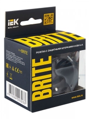 Розетка BRITE РЮш10-1-БрЧ 16А с USB A+A 2.1А с заземл. защ. шторки черн. IEK BR-R14-16-U21-D21-K02 BR-R14-16-U21-D21-K02