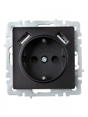 Розетка BRITE РЮш10-2-БрЧ 16А с USB A+A 3.1А с заземл. защ. шторки черн. IEK BR-R14-16-U21-D31-K02 BR-R14-16-U21-D31-K02