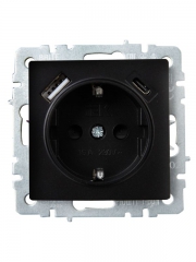 Розетка BRITE РЮш11-1-БрЧ 16А с USB A+C 18Вт с заземл. защ. шторки черн. IEK BR-R14-16-U22-018-K02 BR-R14-16-U22-018-K02