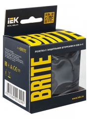 Розетка BRITE РЮш11-1-БрЧ 16А с USB A+C 18Вт с заземл. защ. шторки черн. IEK BR-R14-16-U22-018-K02 BR-R14-16-U22-018-K02