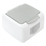 Розетка 1-м ОП Мурманск 16А IP54 с заземл. защ. шторки с крышкой сер. EKF EFR16-029-30-54 EFR16-029-30-54