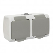 Розетка 2-м ОП Мурманск 16А IP54 с заземл. защ. шторки с крышкой сер. EKF EFR16-129-30-54 EFR16-129-30-54