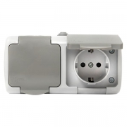 Розетка 2-м ОП Мурманск 16А IP54 с заземл. защ. шторки с крышкой сер. EKF EFR16-129-30-54 EFR16-129-30-54