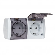 Розетка 2-м ОП Владивосток 16А IP54 с заземл. с прозр. крышкой бел. EKF EQR16-129-30-54-T EQR16-129-30-54-T