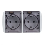 Розетка 2-м ОП Владивосток 16А IP54 с заземл. с прозр. крышкой бел. EKF EQR16-129-30-54-T EQR16-129-30-54-T