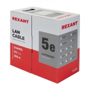 Кабель витая пара U/UTP кат.5e 4х2х24AWG solid CU PVC сер. 305м (м) Rexant 01-0043 01-0043
