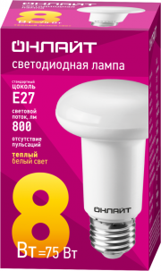Лампа светодиодная 71 653 OLL-R63-8-230-2.7K-E27 8Вт 2700К тепл. бел. E27 600лм 220-240В ОНЛАЙТ 71653 71653