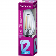 Лампа светодиодная филаментная 80 897 OLL-F-C35-12-230-4K-E14 12Вт свеча прозрачная 4000К нейтр. бел. E14 1200лм 220-240В ОНЛАЙТ 80897 80897