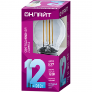Лампа светодиодная филаментная 80 885 OLL-F-G45-12-230-4K-E27 12Вт шар прозрачная 4000К нейтр. бел. E27 1200лм 220-240В ОНЛАЙТ 80885 80885