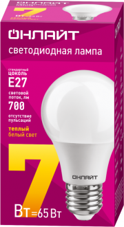 Лампа светодиодная 71 647 OLL-A60-7-230-2.7K-E27 7Вт грушевидная 2700К тепл. бел. E27 525лм 176-264В ОНЛАЙТ 71647 71647