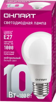 Лампа светодиодная 71 650 OLL-A60-10-230-4K-E27 10Вт грушевидная 4000К нейтр. бел. E27 820лм 176-264В ОНЛАЙТ 71650 71650