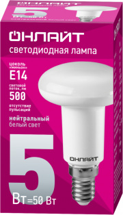 Лампа светодиодная 71 652 OLL-R50-5-230-4K-E14 5Вт 4000К нейтр. бел. E14 420лм 220-240В ОНЛАЙТ 71652 71652