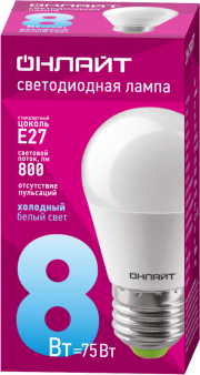 Лампа светодиодная 61 137 OLL-G45-8-230-6.5K-E27 8Вт ОНЛАЙТ 61137 61137