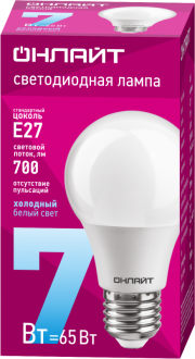 Лампа светодиодная 61 139 OLL-A60-7-230-6.5K-E27 грушевидная 7Вт ОНЛАЙТ 61139 61139