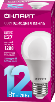 Лампа светодиодная 61 141 OLL-A60-12-230-6.5K-E27 грушевидная 12Вт ОНЛАЙТ 61141 61141